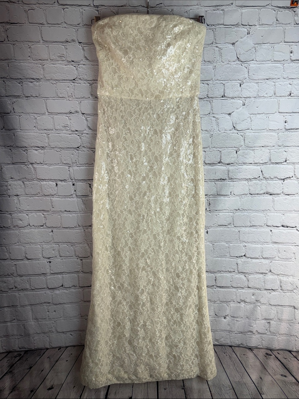 RALPH LAUREN EVENING Ivory Lace Strapless Gown Sequined Formal Dress Size 4 - Picture 3 of 12